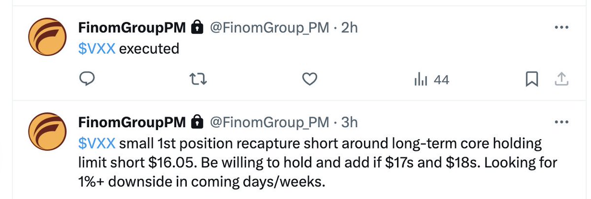 SethCL's tweet photo. And another 1 💯

Short $VXX from $16.05 covered $15.99.  

You can trade/invest with us at https://t.co/RfhuhKho7v 

$UVIX $SPX $QQQ $SPY $SVIX $NDX https://t.co/L1eCl9fDuM