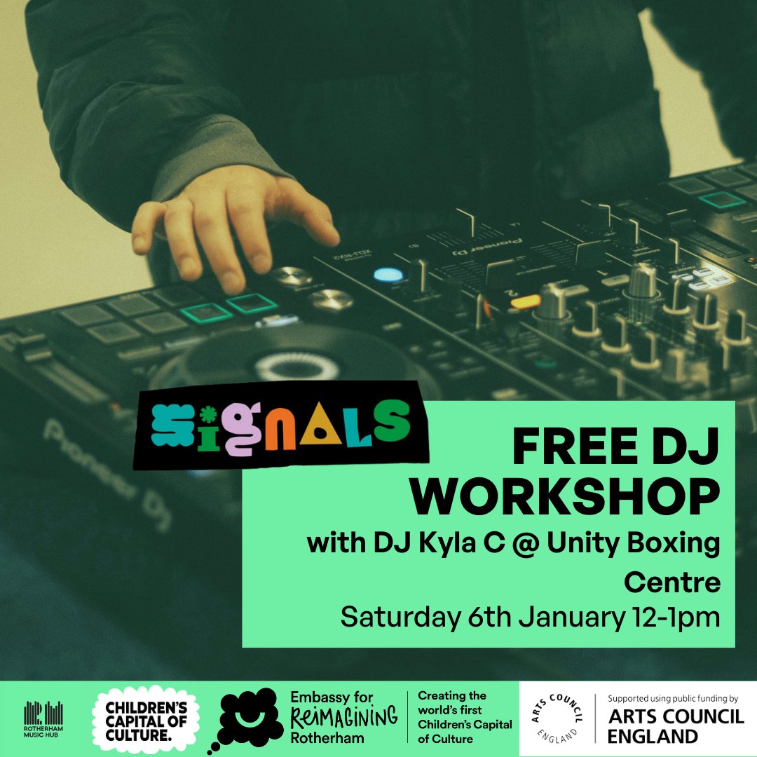 We’re kicking off 2024 with a FREE music-making workshop 📢

Join us this Saturday to learn to mix and a chance to play a DJ set at Signals Festival Rotherham in Feb 2024! 🎶

Follow us for updates and more #freeworkshops and #musicopportunities in #rotherham 👉