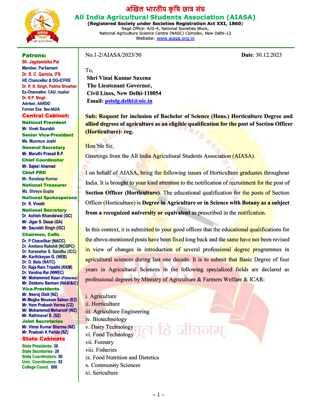 All India Agricultural Students Association(AIASA) tweet media