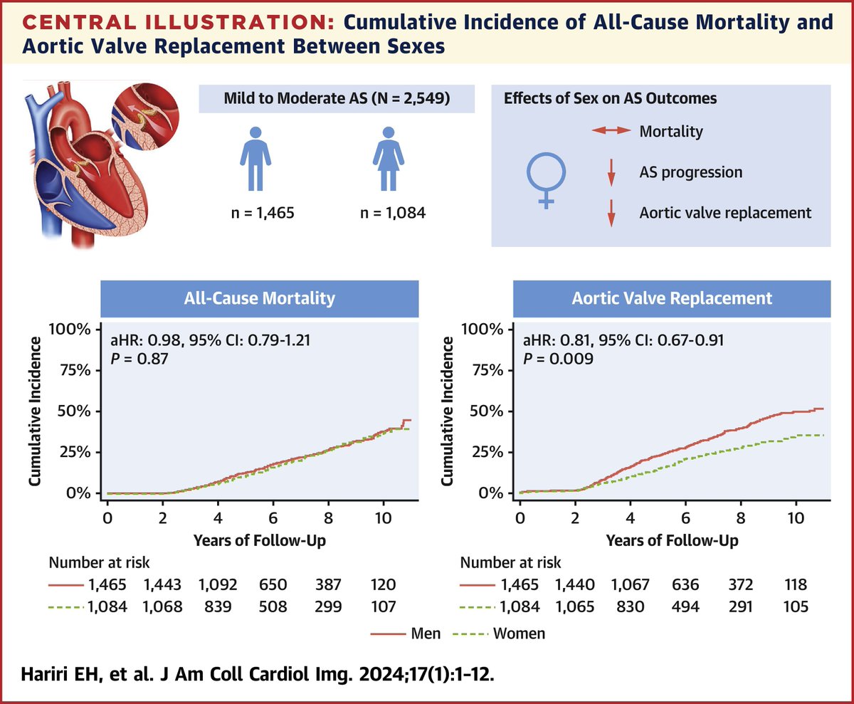 JACC Journals (@jaccjournals) on Twitter photo Sex disparities or differences in #vhdAS? In this <a href="/ClevelandClinic/">Cleveland Clinic</a> retrospective study of mild to moderate AS, women had slower progression, preserved LV function & lower rates of AVR while men had faster AS progression & more likely to receive AVR bit.ly/47CaETD Sex disparities or differences in #vhdAS? In this <a href="/ClevelandClinic/">Cleveland Clinic</a> retrospective study of mild to moderate AS, women had slower progression, preserved LV function & lower rates of AVR while men had faster AS progression & more likely to receive AVR bit.ly/47CaETD