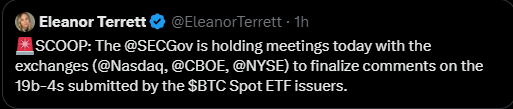 BREAKING: The #SEC is holding meetings today with #NYSE, @CBOE, #nasdaq,  regarding the $BTC ETF.

Do you think they are going to approve it?