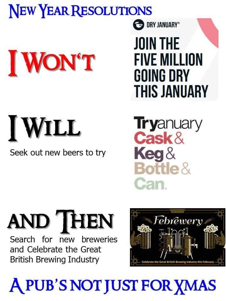 West Dorset CAMRA (@westdorsetcamra) on Twitter photo Struggling with your New Year's resolutions? Then why not try these instead? #tryanuary #febrewery #wherebeerlives #pubsmatter #realale #askforcask #beer #cider
Image courtesy of <a href="/NuneatonCAMRA/">Nuneaton CAMRA</a> Struggling with your New Year's resolutions? Then why not try these instead? #tryanuary #febrewery #wherebeerlives #pubsmatter #realale #askforcask #beer #cider
Image courtesy of <a href="/NuneatonCAMRA/">Nuneaton CAMRA</a>