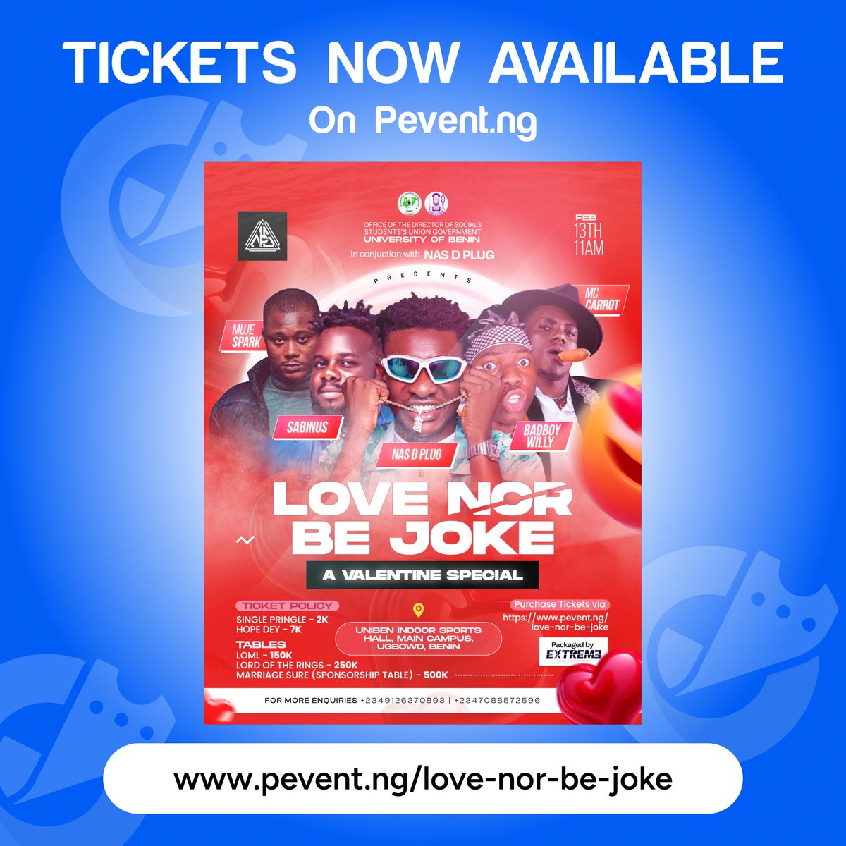 PeventNG's tweet photo. Valentine Special prepared by starboynas, Cub your tickets on https://t.co/ERQnYh7fYi
#valentine #love_no_be_joke #pevent https://t.co/oIgBLJJiKB