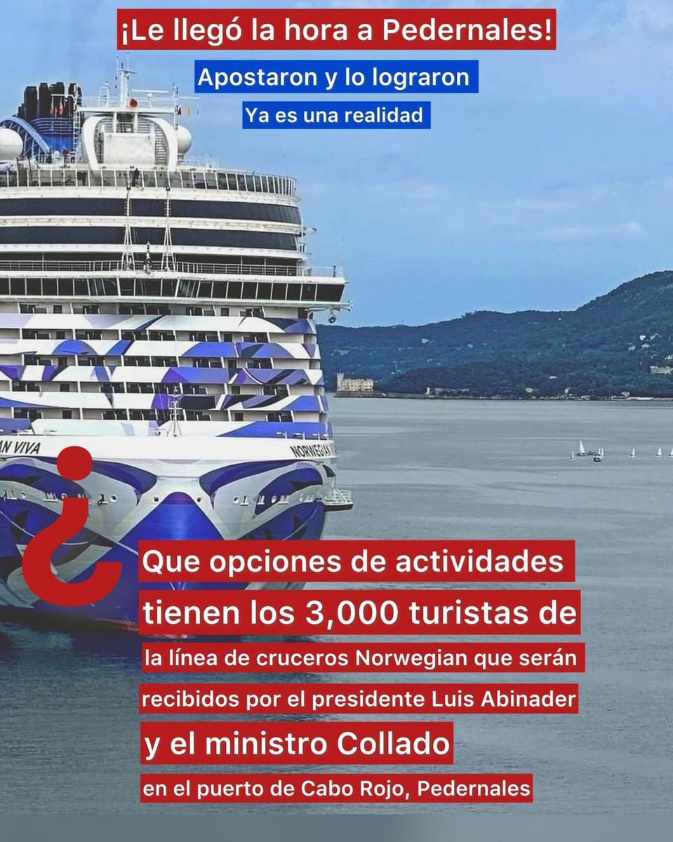 RDGourmet's tweet photo. REPÚBLICA DOMINICANA dará una buena impresión en la llegada del primer crucero al puerto de Cabo Rojo. Ministro @DavidColladoM se prepara para recibirlos junto al presidente @luisabinader .@PortuariaRD @jeanluisrj @AsonahoresRD @GoberPedernales https://t.co/yNuRyQqXE6