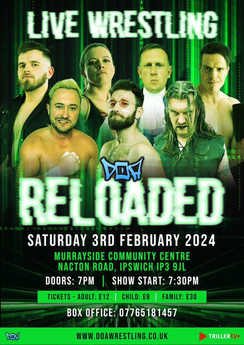 DOAWRESTLINGUK's tweet photo. 🔥DOA WRESTLING RETURNS TO IPSWICH!

We cannot wait to kick off 2024 in style by bringing the great fans of Ipswich, DOA Reloaded! See the action live at the Murrayside Community Centre!

🎟️TICKETS AVAILABLE NOW!
https://t.co/bCHwqy3t9d https://t.co/m8VmweHNOW