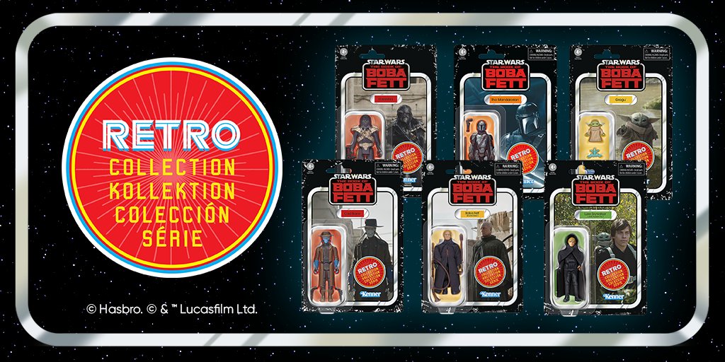 Iconic characters from Star Wars: The Book of Boba Fett are making their way to the Star Wars Retro Collection! The Star Wars Retro Collection scale figures feature design inspired by original #StarWars action figures & classic Kenner branding. Available now on #HasbroPulse!