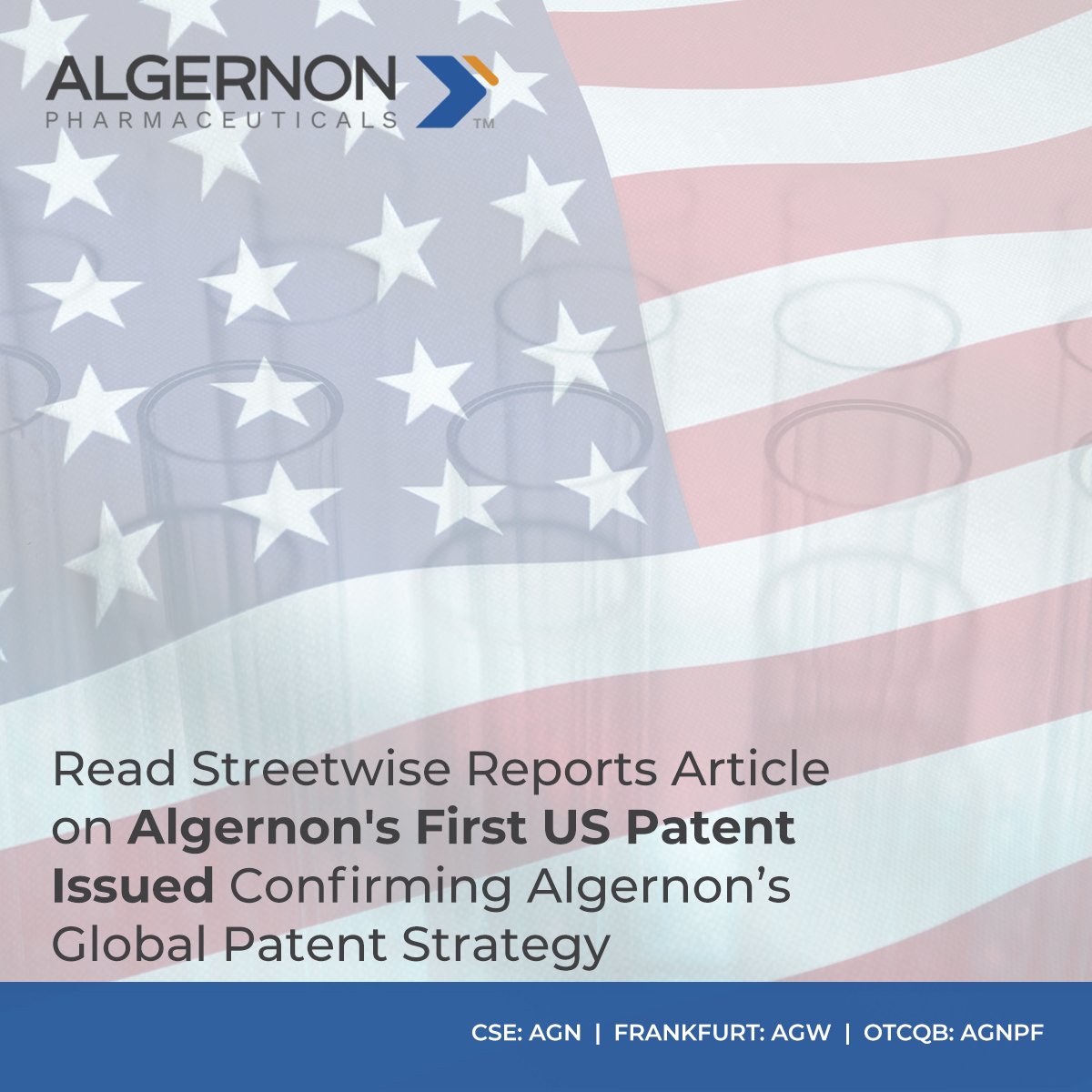 Algernon is delighted to share we have been issued a patent through the US Patent and Trademark Office (<a href="/uspto/">USPTO</a>) for the treatment of fatty liver disease (NAFLD), including steatohepatitis (NASH), and NASH-derived hepatocellular carcinoma.

For More - bit.ly/3vn5MnJ