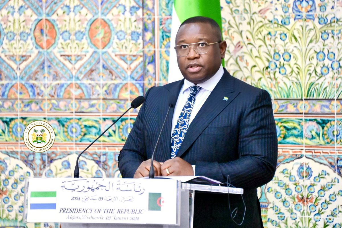 Today, I paid a working visit to His Excellency Abdelmadjid Tebboune  (<a href="/TebbouneAmadjid/">عبدالمجيد تبون - Abdelmadjid Tebboune</a>) President of #Algeria at the El Mouradia Palace in Algiers. 

During the visit, we discussed our shared interest in advancing Sierra Leone-Algeria relations, anchored on the longstanding and