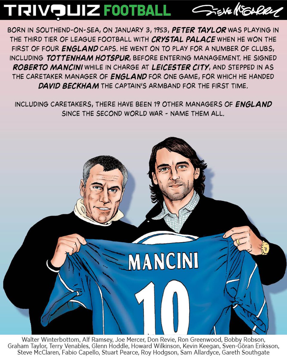 TrivquizComic's tweet photo. Peter Taylor was the England manager who first gave David Beckham the captain’s armband. He is one of the 20 men, including caretakers, who have managed  England since the Second World War. How many can you name?
#ThreeLions https://t.co/0bx1Sl5QC0