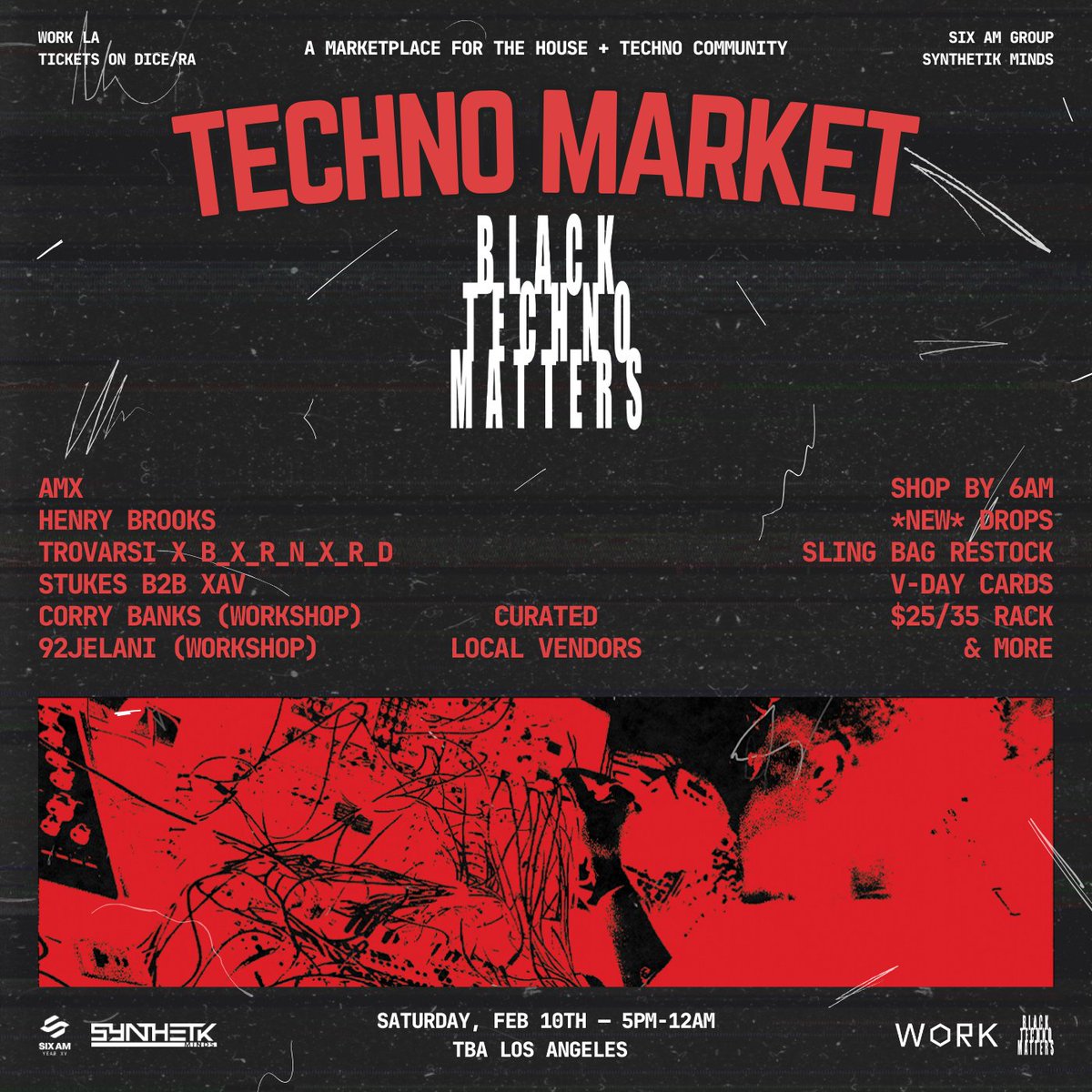 worklapresents's tweet image. On Saturday, Feb 10th join us as we celebrate Black History Month with a special edition of Techno Market in collaboration with BLACK TECHNO MATTERS.

Presale tickets at 12PM TODAY thru Discord (discord.gg/sixam)