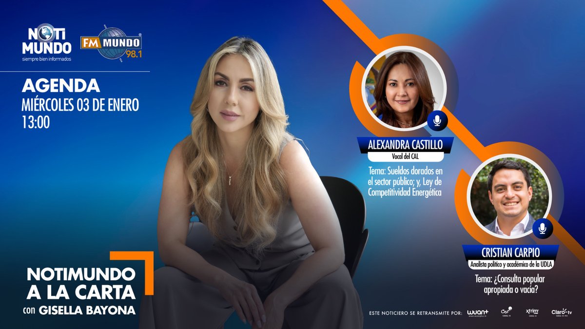 notimundoec's tweet photo. 🌎 #NotimundoALaCarta | @gisella_bayona te trae las noticias más destacadas a esta hora. Hoy nos acompañan:
🎙 #AlexandraCastillo
🎙️ @CristianCarpioB
📽️ Míranos #EnVivo ➡️ https://t.co/E5xkaGnW5T
📻 98.1 FM #Quito
📲 Visita https://t.co/Crat2zIIb2 https://t.co/EjYs2xJITw