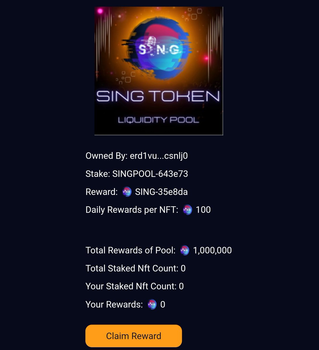 Sing Token ποΈ (@trupasing) on Twitter photo π Exciting News! π
You can now stake your SingPool NFT: swap.onedex.app/nft/detail/41 
Don't have one yet? Add liquidity of 1 EGLD + an equivalent amount in Sing for a minimum of 2 weeks and a SingPool NFT is yours: swap.onedex.app/pool
______________________________
#NFTStaking π Exciting News! π
You can now stake your SingPool NFT: swap.onedex.app/nft/detail/41 
Don't have one yet? Add liquidity of 1 EGLD + an equivalent amount in Sing for a minimum of 2 weeks and a SingPool NFT is yours: swap.onedex.app/pool
______________________________
#NFTStaking