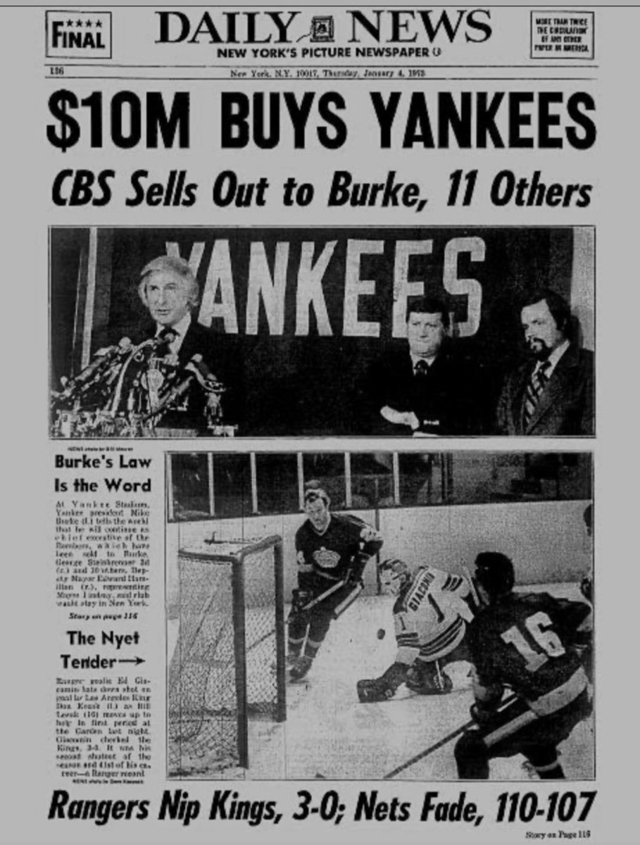 This Day In 1973: A syndicate led by Cleveland ship magnate George Steinbrenner buys the Yankees for $10 million. Today, the Yankees, according to Forbes, are worth more than $7 BILLION.