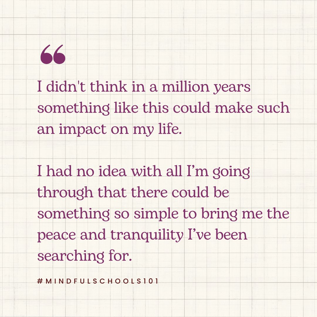 Our 101: Mindfulness Foundations training is described as "life-changing" and "an essential gift" for educators! 99% of our participants recommend it to friends.

Our next 101 session begins January 11. Register now! bit.ly/3jtsWhi

#mindfulschools #newyearresolutions