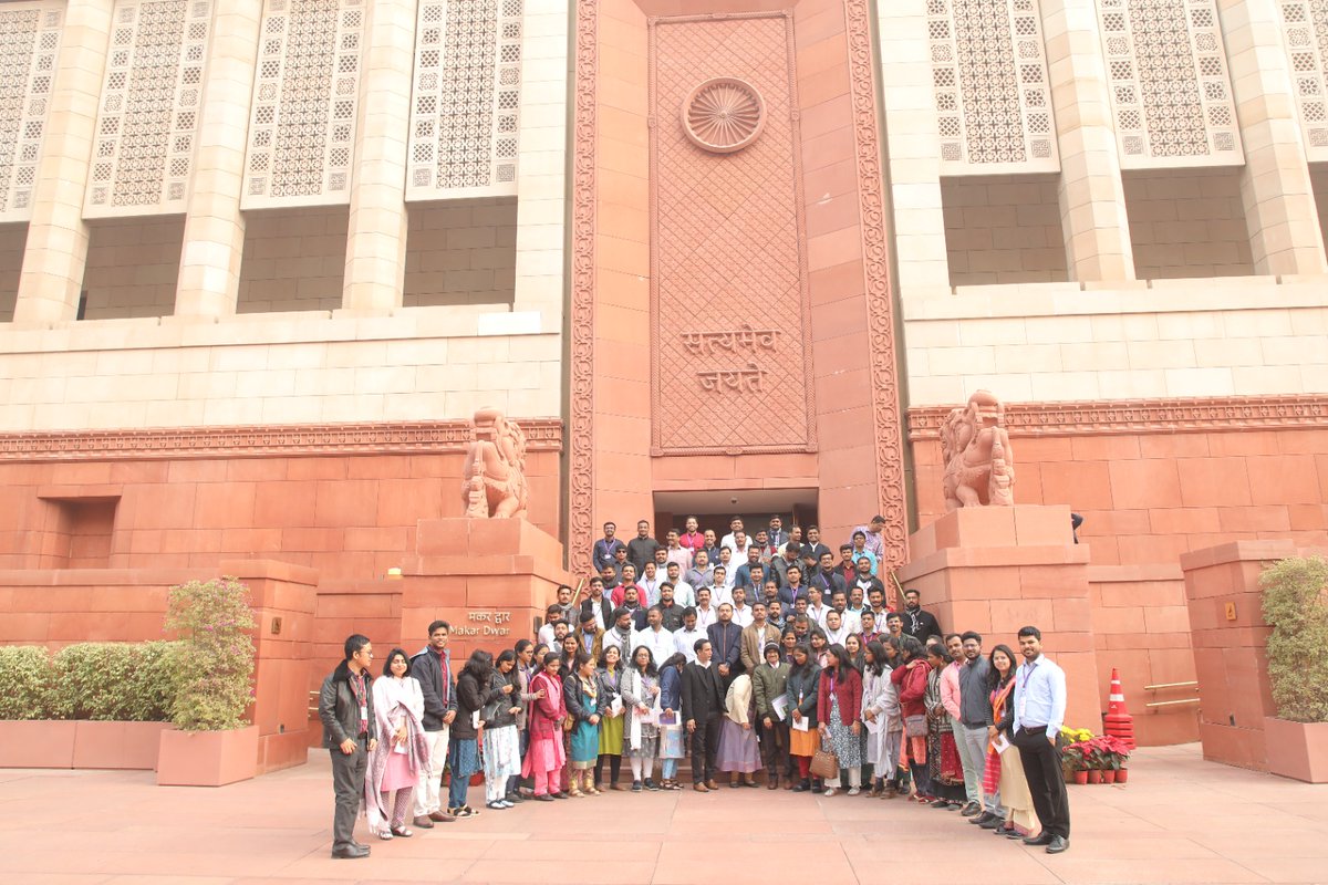 LokSabha_PRIDE's tweet photo. On the sidelines of the Parliament Attachment Course, the participants had an insightful study visit 📚 to the iconic Parliament House🏛️ and the historic Samvidhan Sadan. 

In pictures they can be seen cherishing their moments. https://t.co/1BbyFuRvFz