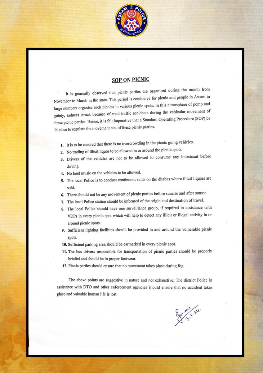 assampolice's tweet photo. 📢 IMPORTANT ALERT 📢

SOP for Vehicular Movement of Picnic Parties. 

#SafeCelebrations 

@CMOfficeAssam @himantabiswa @DGPAssamPolice @gpsinghips @HardiSpeaks @TransportAssam https://t.co/hjZsPCgRAo