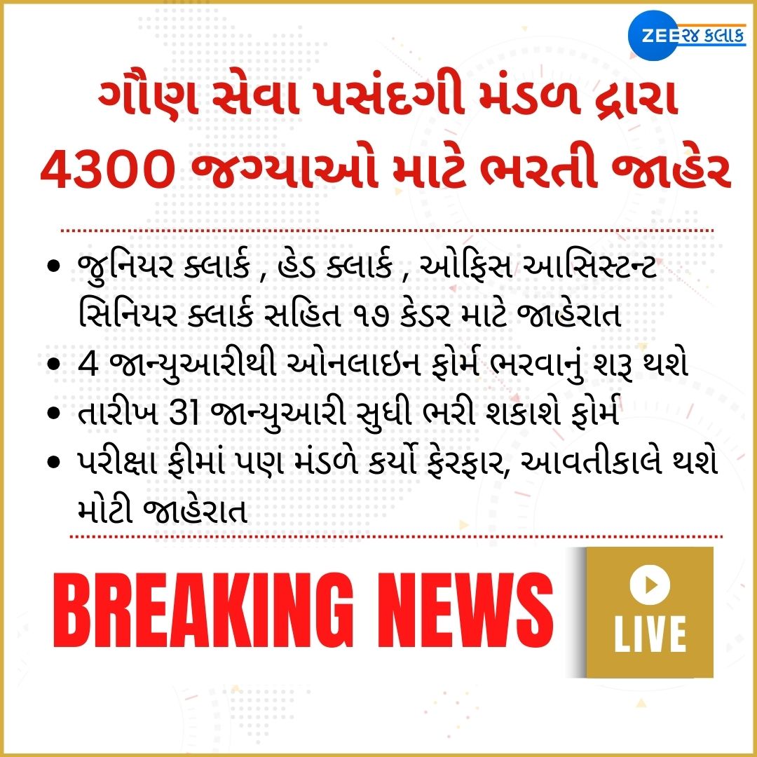 DixitGujarat's tweet photo. ગૌણ સેવા પસંદગી મંડળે 17 કેડરમાં 4300 જગ્યાઓ માટે ભરતી જાહેરાત કરી
ઉમેદવારો 4 જાન્યુઆરીથી 31 જાન્યુઆરી સુધી ઓનલાઇન ફોર્મ ભરી શકશે

#gsssb #Recrutement #goverment_job #Gujarat 
@Zee24Kalak https://t.co/6RR094UmOW