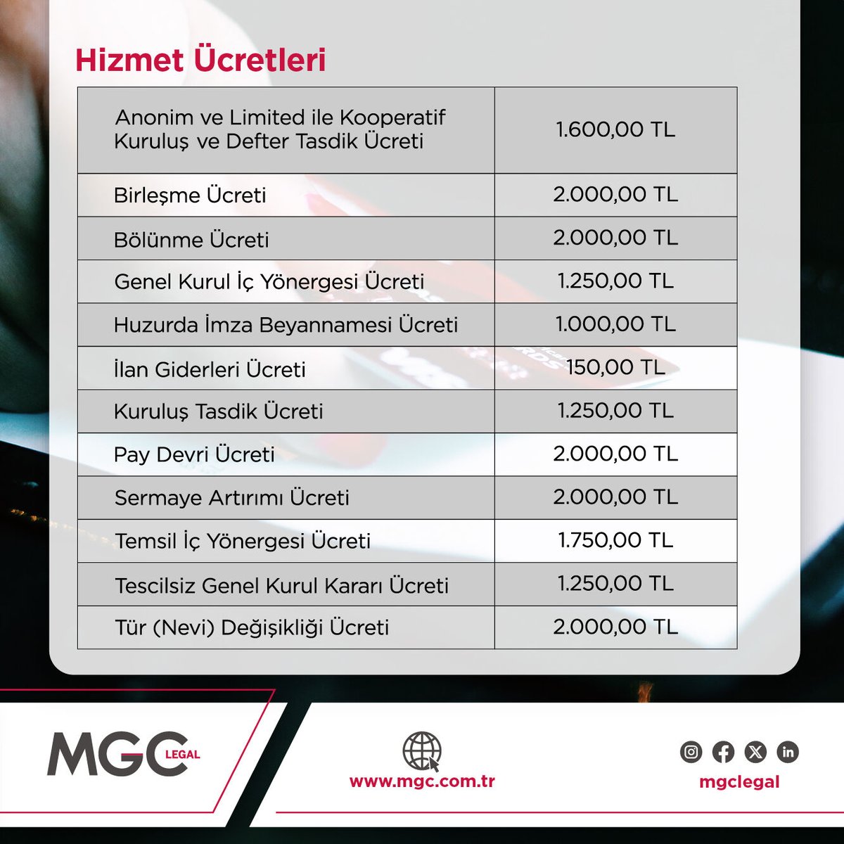 mgc_legal's tweet photo. İstanbul Ticaret Odasının internet sitesinde 2024 Yılı Ticaret Sicili Tescil Başvuruları bedellerine ilişkin bilgiler yayınlanmıştır.
#İTO #TSTB #Ticaret #Sicil #Tescil #TicaretOdası #Ücret https://t.co/VnCh2NG8yd