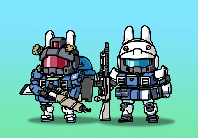 RABBIT Squad from Blue Archive Miyu and Aaki get their ground type GM Miyako next