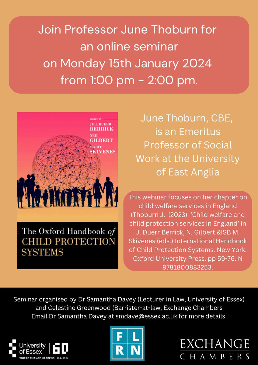 We're delighted to have June Thoburn CBE 'coming' (online!) to hold an online seminar on the afternoon of 15th January, details as per the attached flyer!