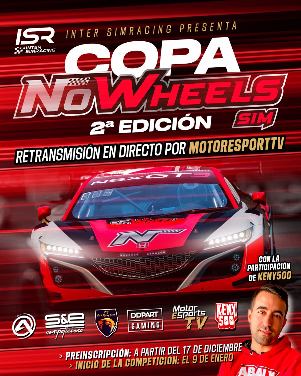 Menos de una semana para que empiece a rodar La Copa @NoWheelsSim 6 Carreras decidirán el Campeon Premios para el podium, equipos y sorteos entre los participantes de la Copa. Toda la información en el discord de @inter_simracing discord.com/invite/r2Jcp7R…