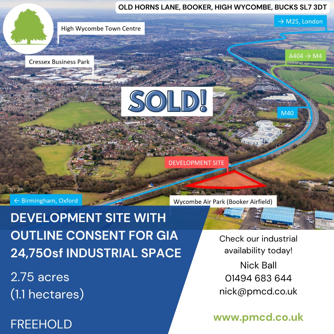 #dealdone Rare Industrial Development Land in #HIGHWYCOMBE, Bucks - SOLD.  If you are looking for commercial premises, please visit pmcd.co.uk
