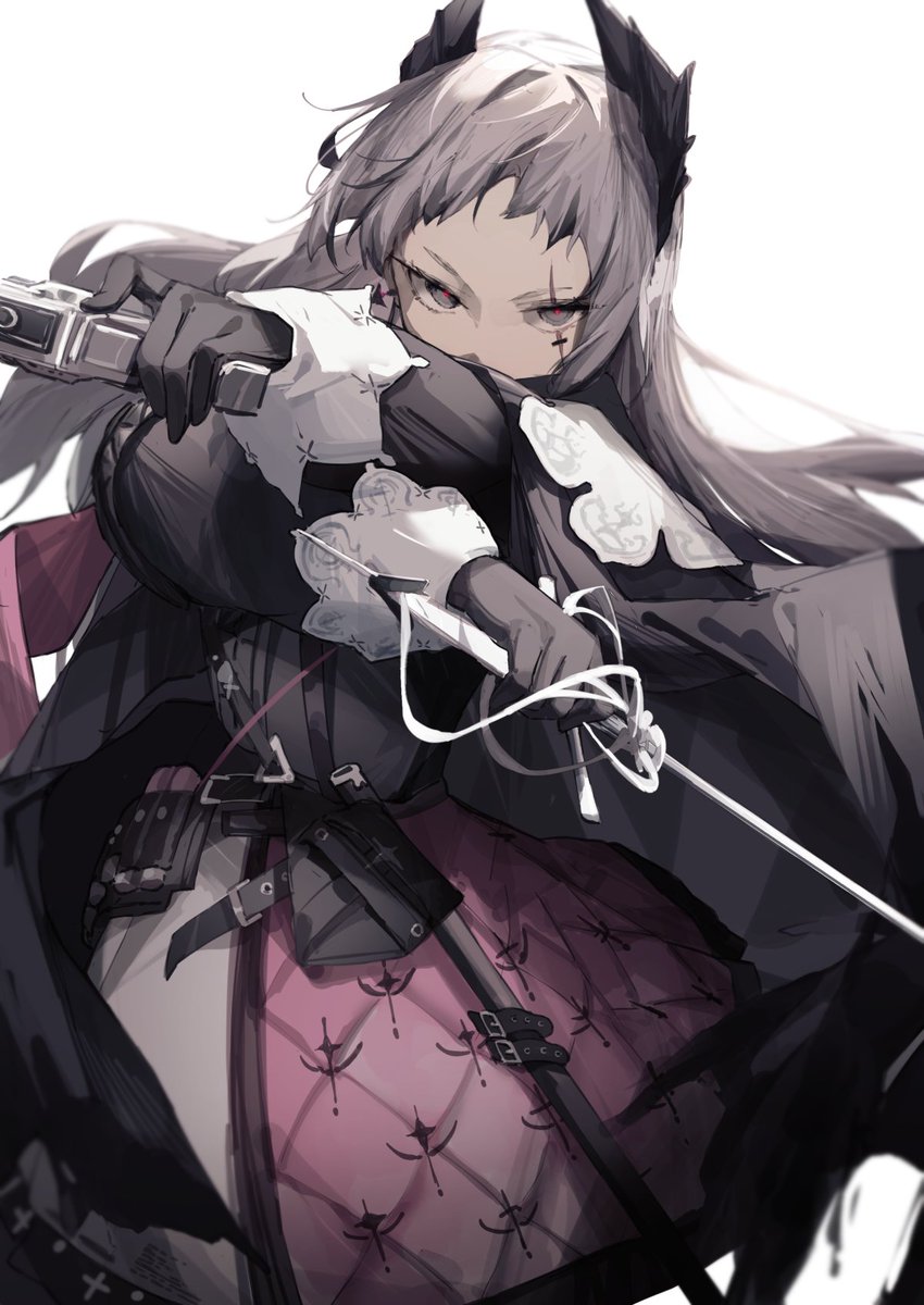 irene (arknights) 1girl weapon solo holding sword grey hair holding weapon  illustration images