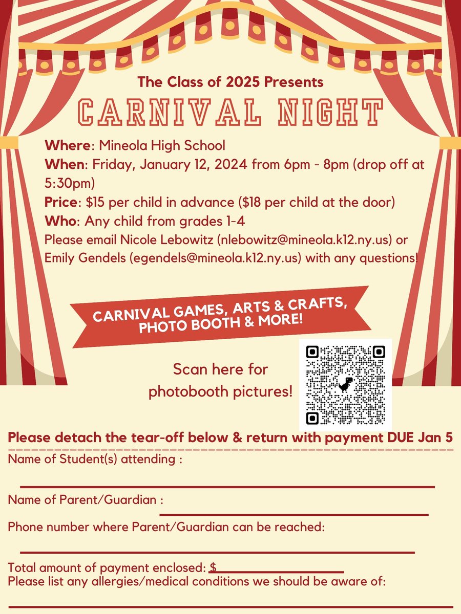 The Class of 2025 will be hosting the annual Carnival Night on Friday, January 12th 2024. Learners in grades 1-4 are invited! Get in your permission slips ASAP. We look forward to seeing you there. <a href="/Jackson_Ave/">Jackson Ave School</a> <a href="/MeadowDriveElem/">Meadow Drive School</a> <a href="/Hampton_Street/">Hampton Street</a>