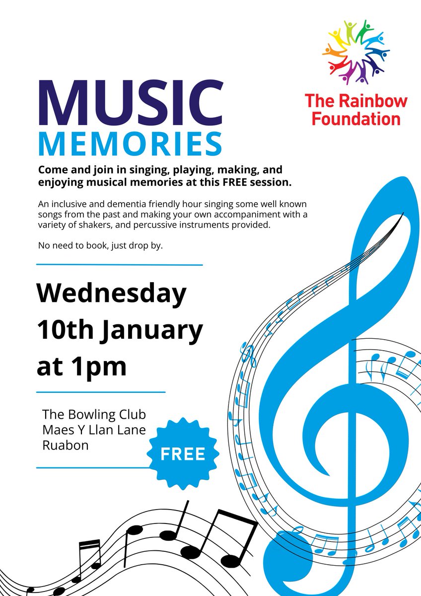 If you are local to Ruabon then don't forget that next week on Wednesday 10th January we have our Music Memories session.
This session is completely FREE and is an inclusive and dementia friendly hour singing some well known songs from the past.