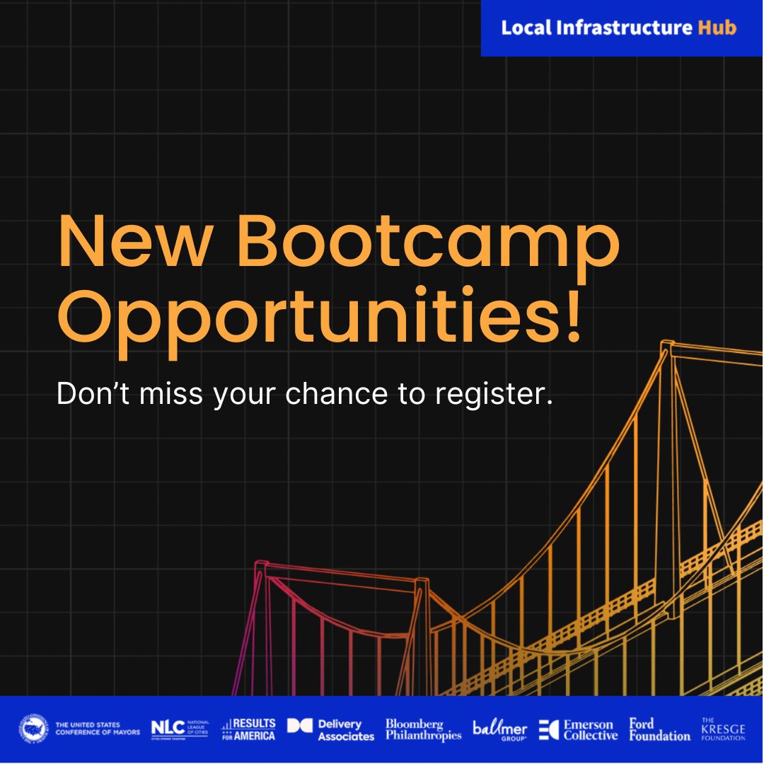 Our FIFTH phase of FREE #LocalInfrastructureHub bootcamps is now open for registration. Small and mid-sized cities, this is your chance to develop a winning application for federal grant money for #infrastructure projects. Register today at ow.ly/q4IJ50QnoEG!