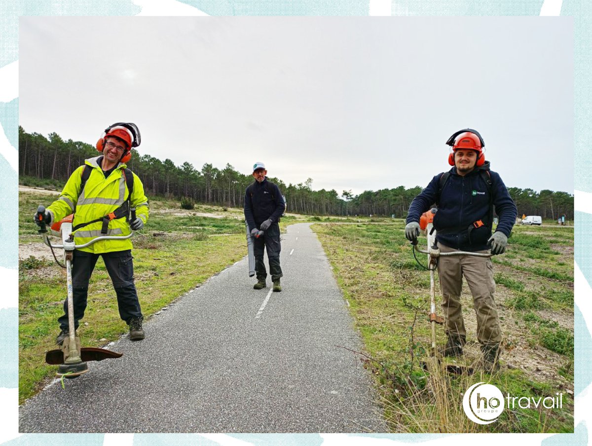 Hotravail Sud Bassin
> Divers travaux pour l’Office national des forêts :
débroussaillage et soufflage de la piste cyclable partant de la plage du petit Nice à la Teste jusqu’à l’entrée de Biscarrosse (soit 12 km).
Bravo à Ludovick, Domingo et Lucas !