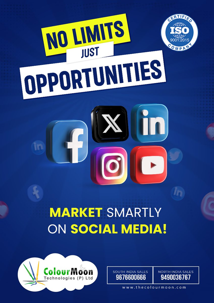 thecolourmoon's tweet image. Unleash your potential with No Limits, where opportunities abound! 🚀 Ignite your journey and start building your social media presence today. 💡

Website: thecolourmoon.com/smo-services-c…
Call/WhatsApp : 9676600666 ,9490036767

#futurefocused  #unlockingopportunity  #socialmediapresence