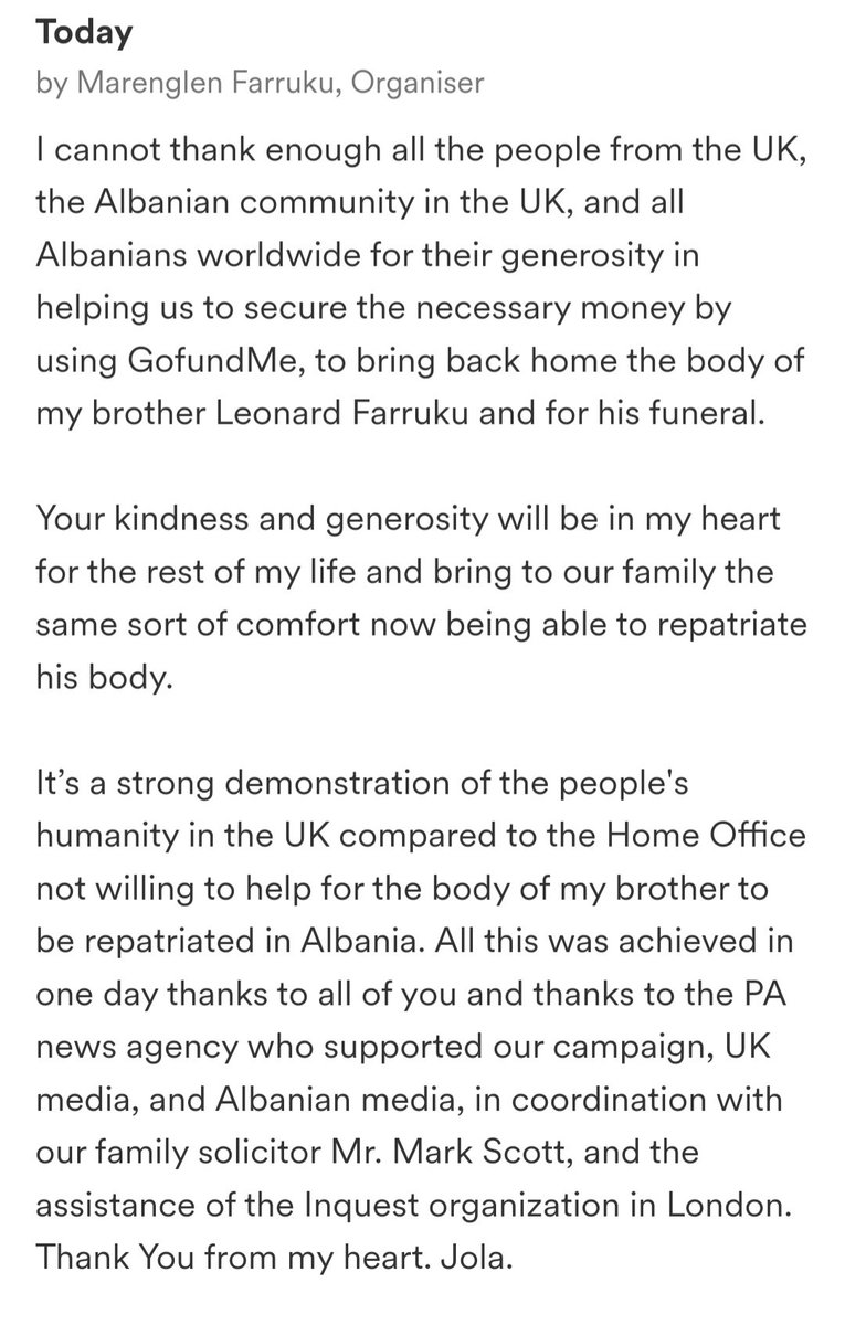 The fundraiser is now closed. A statement from Leonard's sister: