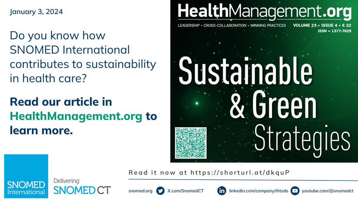 A recent @ehealthmgmt publication article highlights how @snomedct contributes to #sustainability in health care, whether by supporting access to #digitalhealth or embracing sustainable practices, policies and activities. More: healthmanagement.org/c/healthmanage…