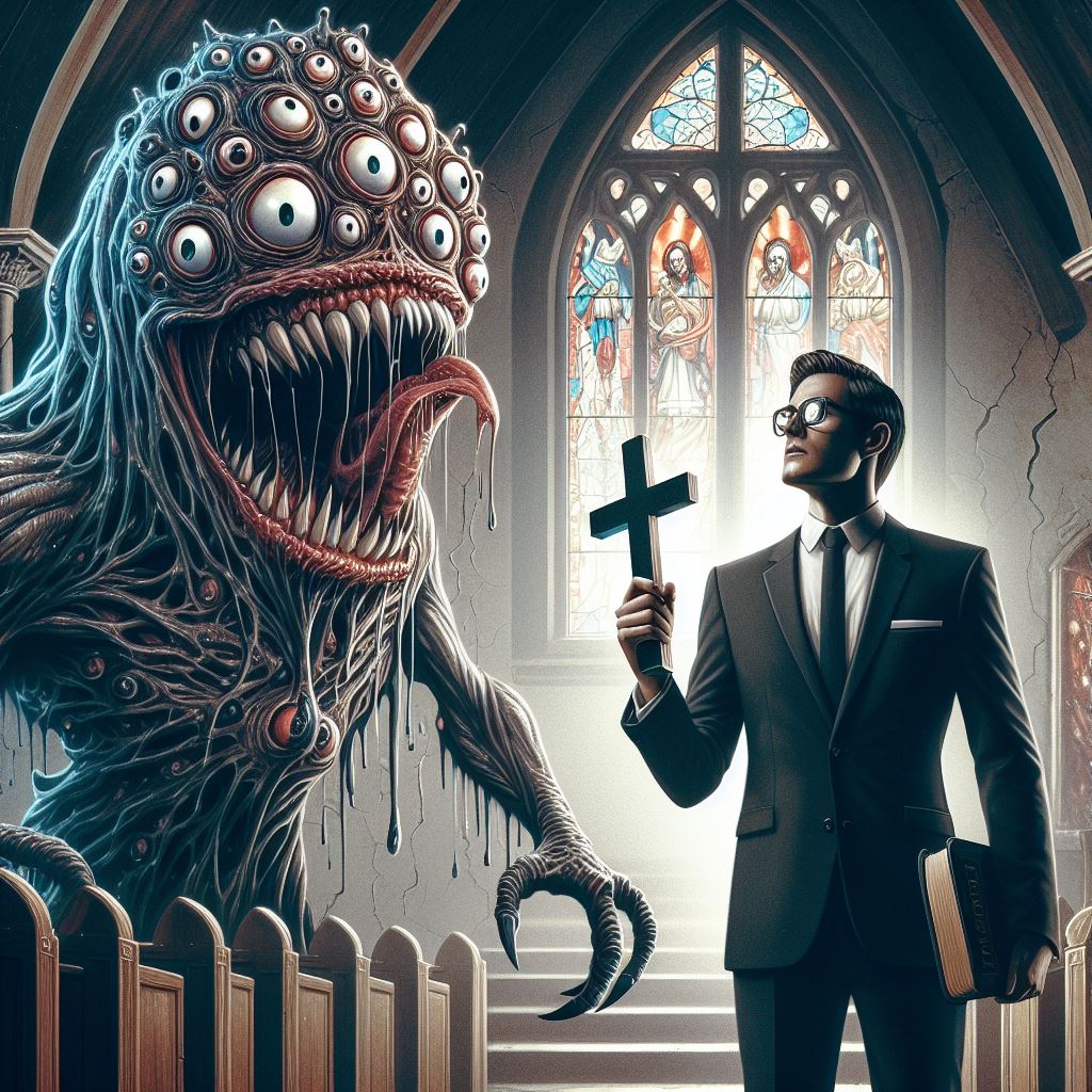 jaimemmunn's tweet photo. Words can be sticks and stones—made of lead and atoms far heavier than that—but #damnable isn't one of them. It's light, like helium; flies off most people these days without sticking. The monsters especially. The hellfire preacher doesn't get the laughter, or a chance to.#vss365 https://t.co/scOaXMo2ky