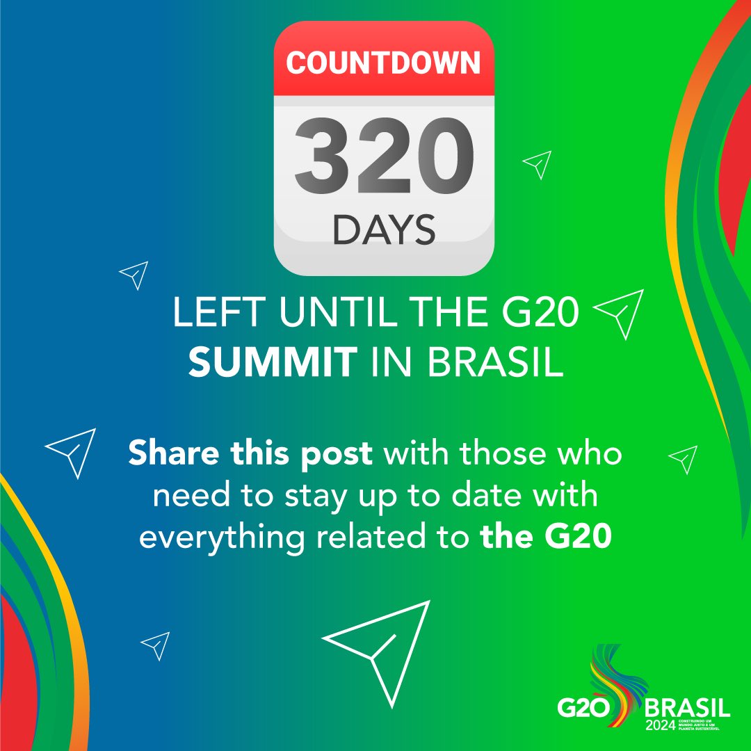 Brasil is currently presiding over the G20! Throughout 2024, we will host numerous meetings nationwide, and the world's attention will be on us. To remain updated on all meeting proceedings, follow our social media channels!