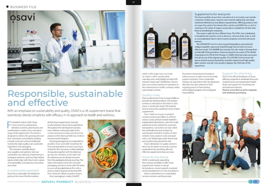 Osavi feature in Target Publishing Ltd Natural Pharmacy Business Magazine - Business File Feature! 💙