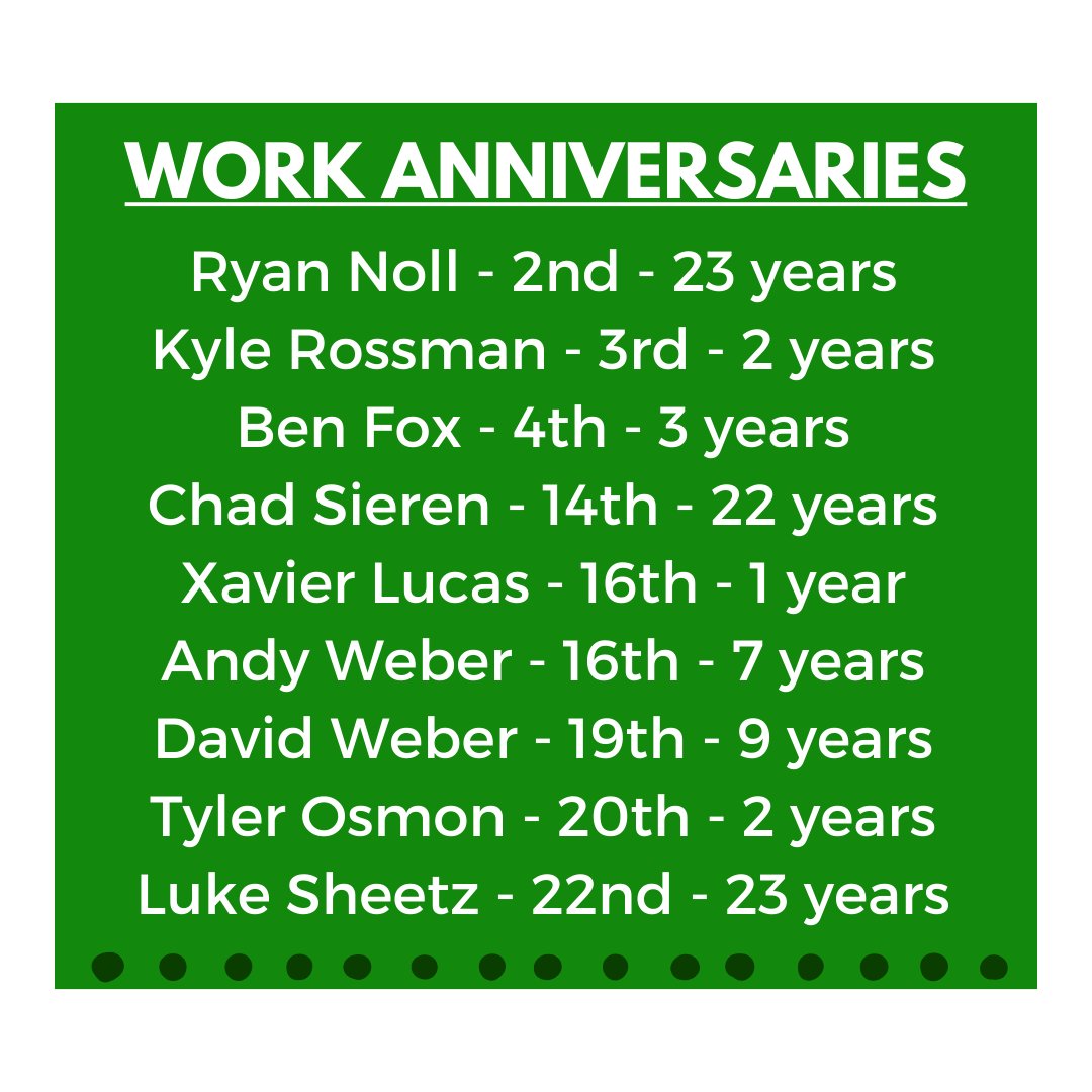 We want to wish a happy work anniversary to the following individuals in the month of January!

#Iowa #agjobs #careeropportunities #keotaia #visionag