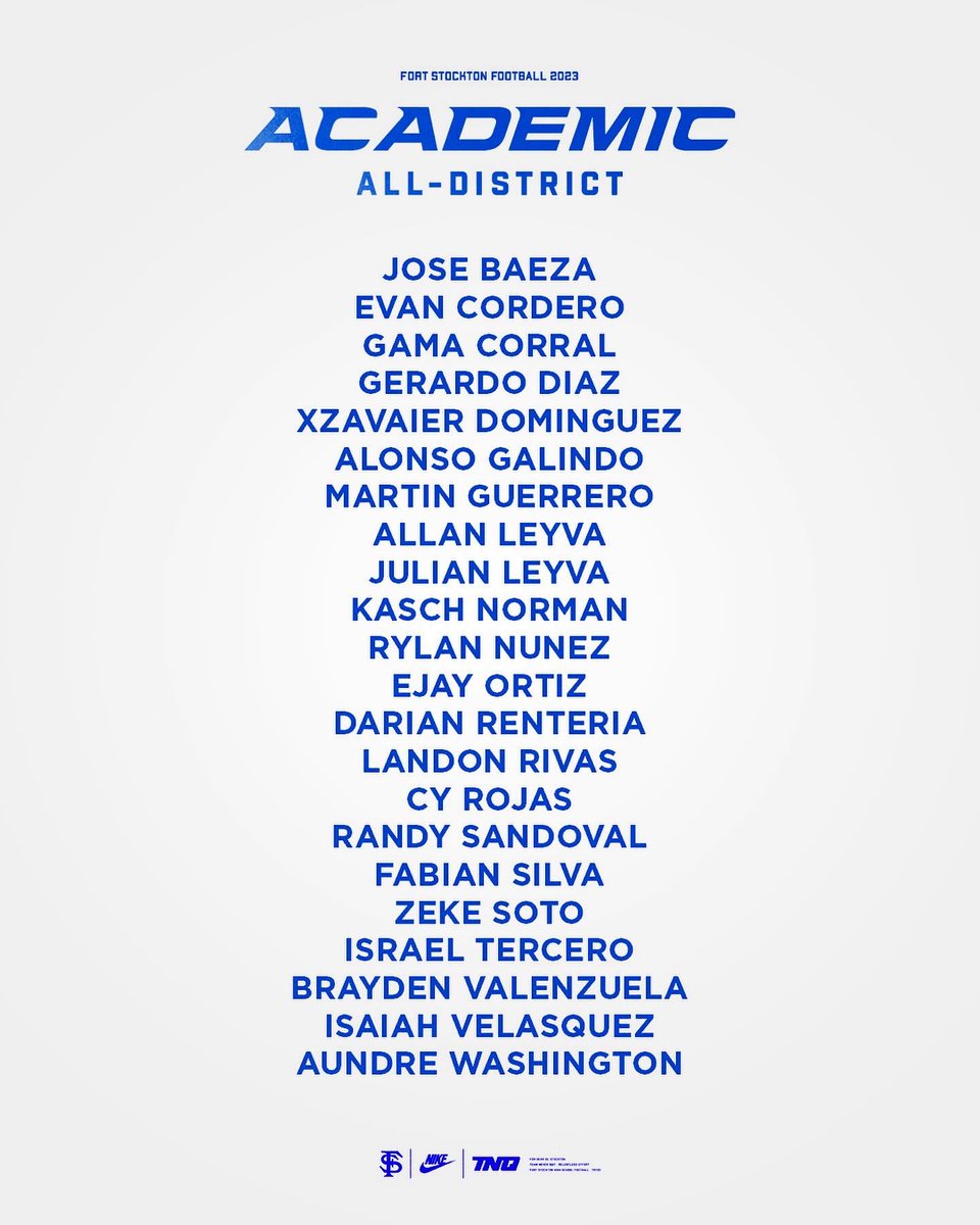 fortstocktonfb's tweet photo. Fort Stockton Panthers 2023 Academic All-District Athletes
Classroom success is a team success. We’re so proud of these student athletes for accomplishing academic excellence during the duration of the 2023 football season. @thecoachhickman https://t.co/vOLKGzzkcM