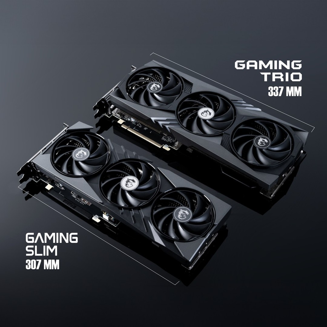 ComputersPrince's tweet photo. Size matters, but so does style! 🚀💻 Comparing the powerhouse MSI Trio and the  MSI Slim graphics cards: Trio dominates with its impressive dimensions, while Slim takes the crown for compact elegance. 🔍✨

⁠
#msi #gaming #esports #MSIGraphicsCard #GamingTRIO #GamingSLIM #pc https://t.co/ARt17T4yox