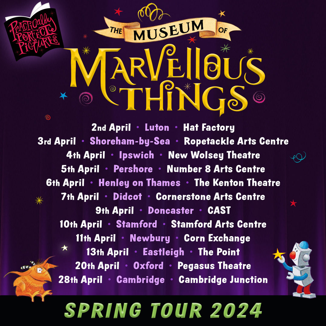 SirStinkySocks's tweet photo. The Museum of Marvellous Things is going ON TOUR again. We’ll be hitting the road in April! Can’t wait!
Booking via the venues or at https://t.co/VDHl0sau2x
Come on in. Let the magic begin.
#FamilyFun #TheatreForYoungAudiences #Puppets #FamilyTheatre #InteractiveShows https://t.co/bKA4jIWhXT