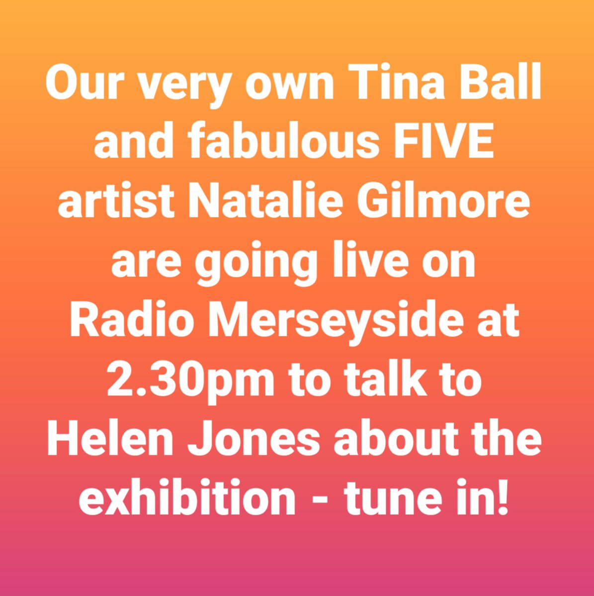 Tune in to @bbcmerseyside to hear Tina Ball and FIVE artist Natalie Gilmore talk to Helen Jones about Kirkby Gallery's forthcoming exhibition of five local painters' work