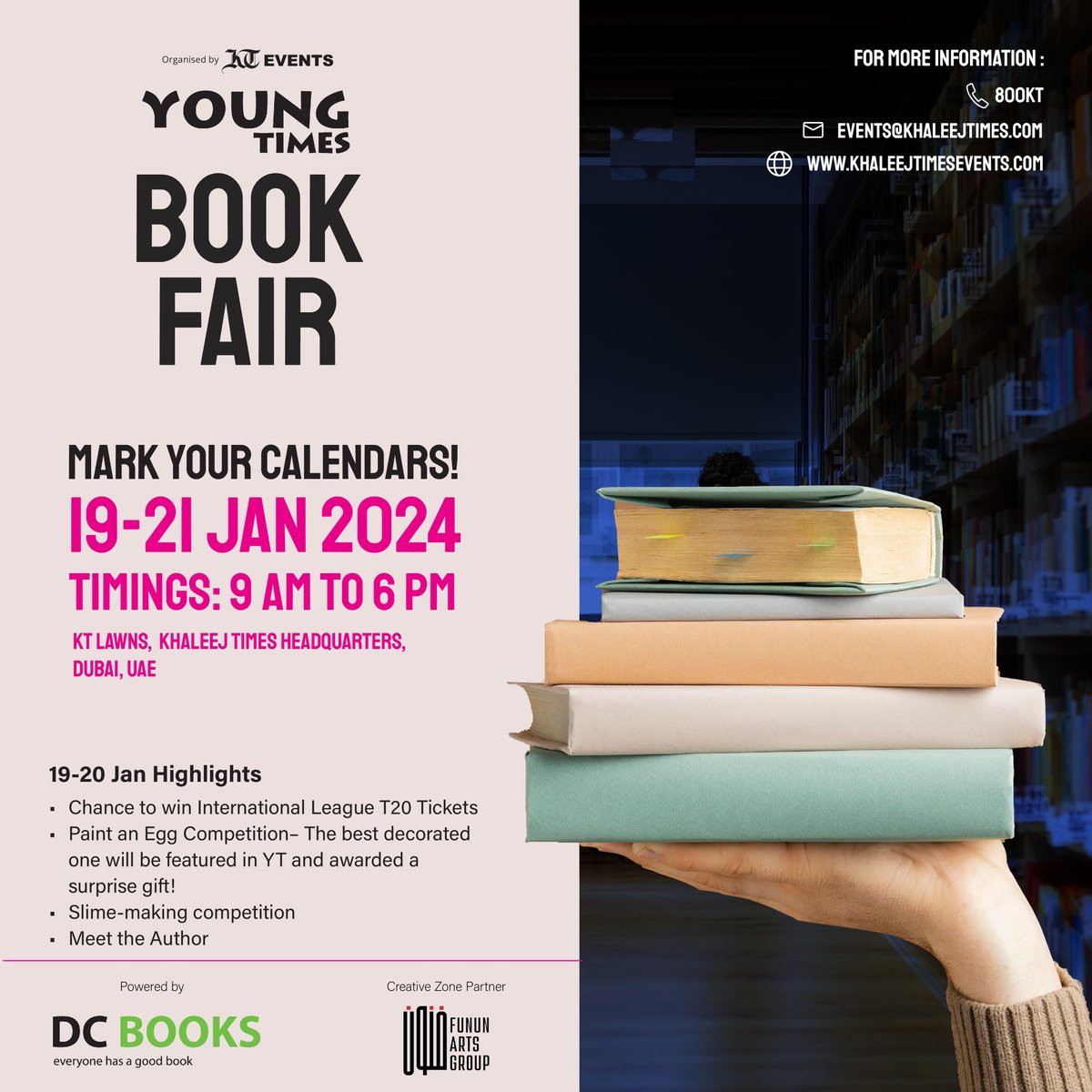 📖 Bookworms unite at the Young Times Book Fair from January 19-21!

 🎉 Amazing discounts on 10,000+ books and exciting activities await. Bring your friends and family for an unforgettable reading experience! 

#YTBookFair #BookFairBliss #BookFiesta #ReadersDelight #KhaleejTimes