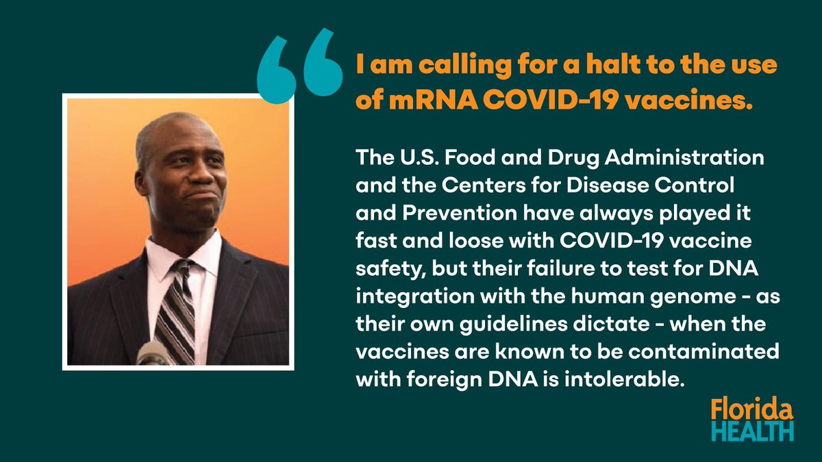 disclosetv's tweet photo. NEW - Florida surgeon general demands FDA, CDC "halt" mRNA COVID vaccine use in humans. https://t.co/VWk7fs6kaj