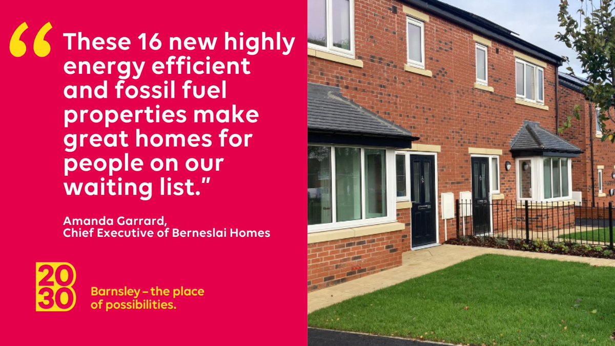 We’re delighted work is complete on 16 new energy efficient and fossil fuel council properties at Billingley View, Bolton upon Dearne 🏠 Homes include an air-source heat pump, solar panels and electric vehicle charging points 💚 #Barnsley2030 #GrowingBarnsley