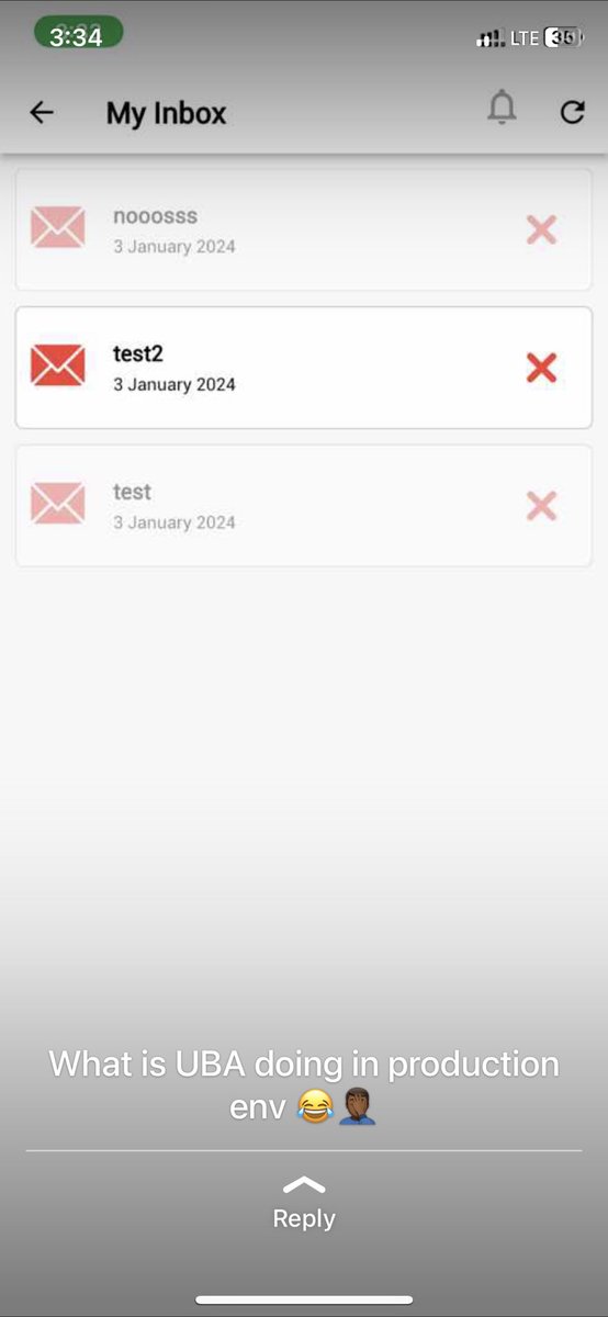 esinnation's tweet photo. Wtf is going on with UBA
Testing in production environment 🤦‍♂️
@UBAGroup https://t.co/fXfGmckaXa