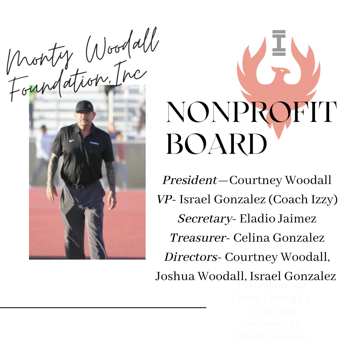 In two yrs we have blessed RGV athletes with  8k in scholarships. Beyond excited for the future. Join us and help to keep Coach Woodall’s legacy alive. For more info on how you can help, contact us.