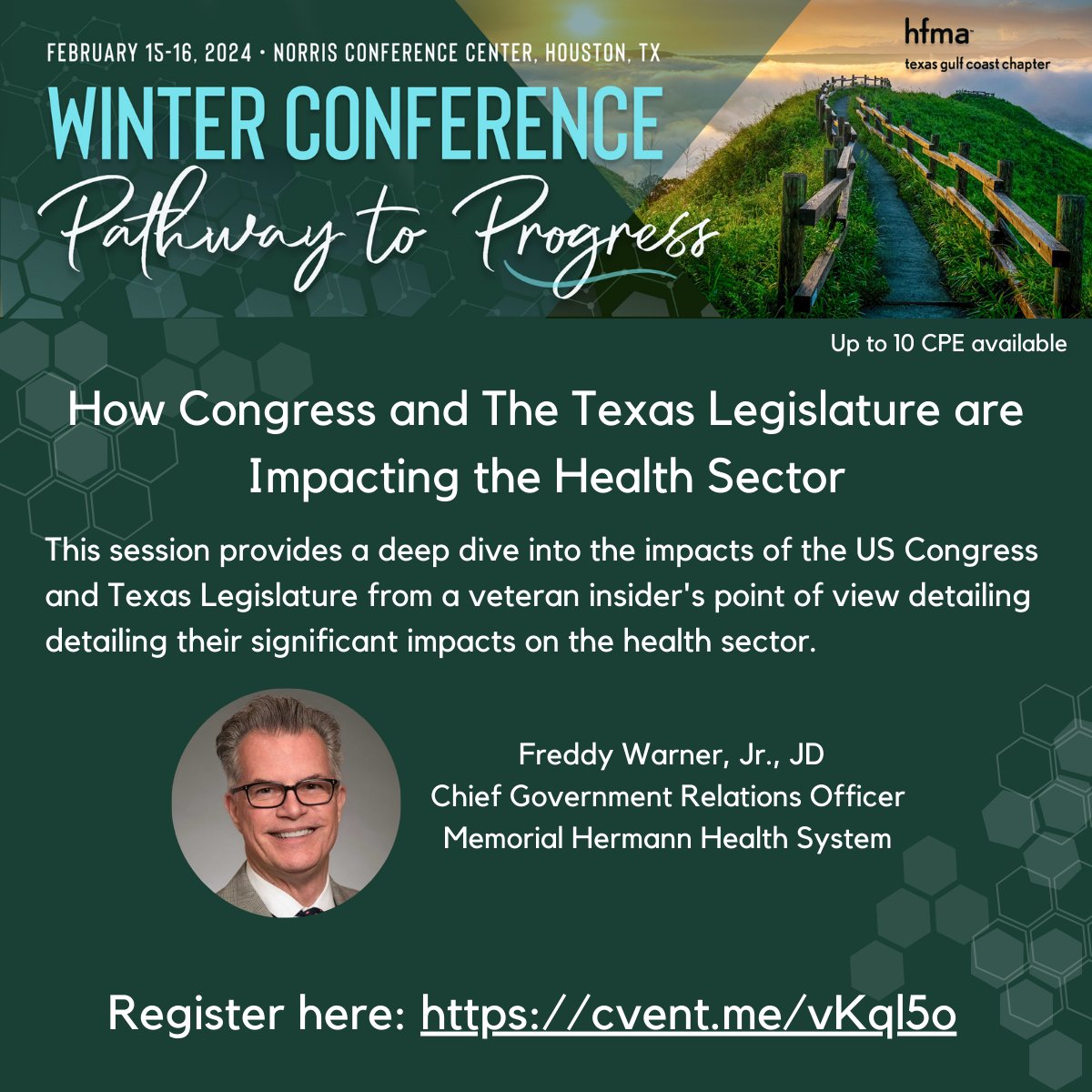 HFMATXGC1's tweet photo. Featuring Freddy Warner's presentation on Congress and the Texas Legislature's Impact on the Health Sector. This is news you need to hear! Learn more and register here: https://t.co/7rKhpGBMIH
#hfma #hfmatxgc #healthcare #cpe #cpa https://t.co/AZLXrpenrk
