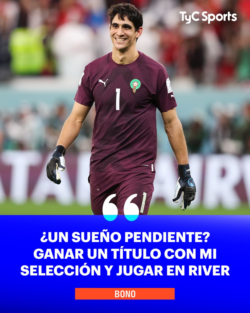 TyCSports's tweet photo. BONO SE ILUSIONA CON RIVER 🧤⚪🔴

El arquero marroquí de 32 años, hoy en el Al-Hilal de Arabia Saudita, no ocultó su deseo a futuro: "¿Un sueño pendiente? Ganar un título con mi Selección y jugar en River".

🎙️ YouTube/Ezzequiel https://t.co/WGrde3Qkme