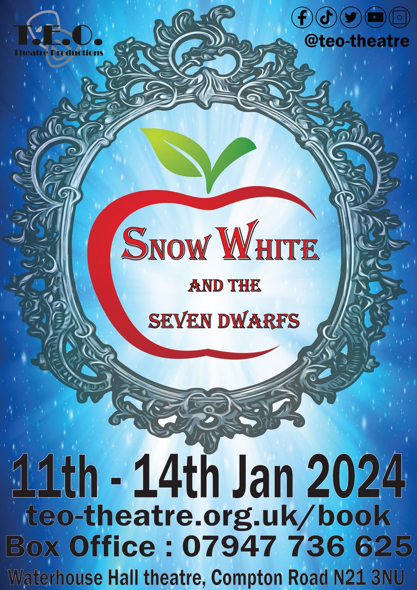 ✨ It's the official countdown to our pantomime, Snow White and the Seven Dwarfs. 🎭

Tickets are selling fast (with a performance already sold out and a couple more with limited availability) so don’t delay and purchase your tickets today! 🎟 

Teo-theatre.org.uk/book